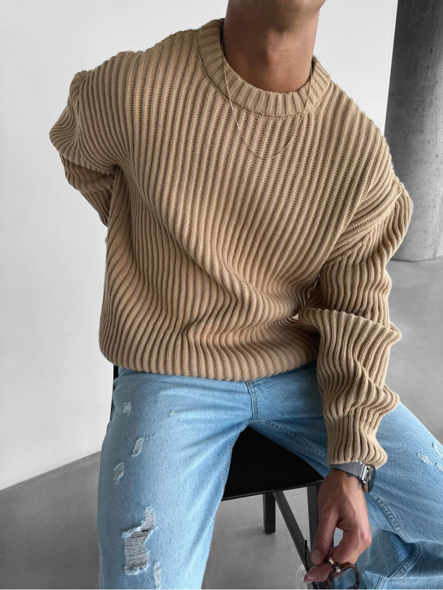 Prestige™ | Oversized Kraftig Strikket Sweater - Kamel